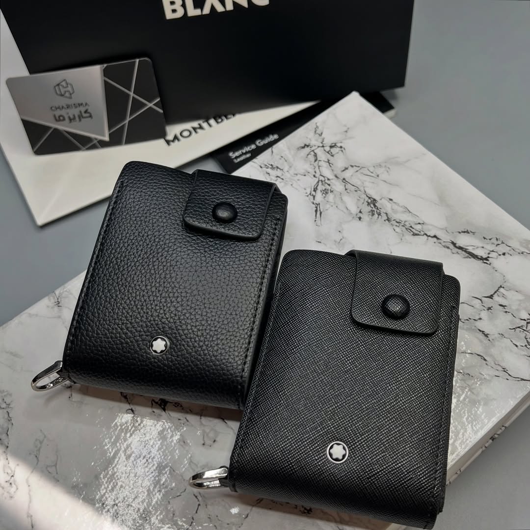 کیف کارت چرم مردانه MONTBLANC کیفیت پرمیوم مستر مدل آکاردئونی دکمه ای